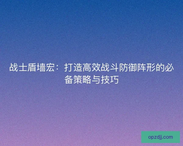 战士盾墙宏：打造高效战斗防御阵形的必备策略与技巧